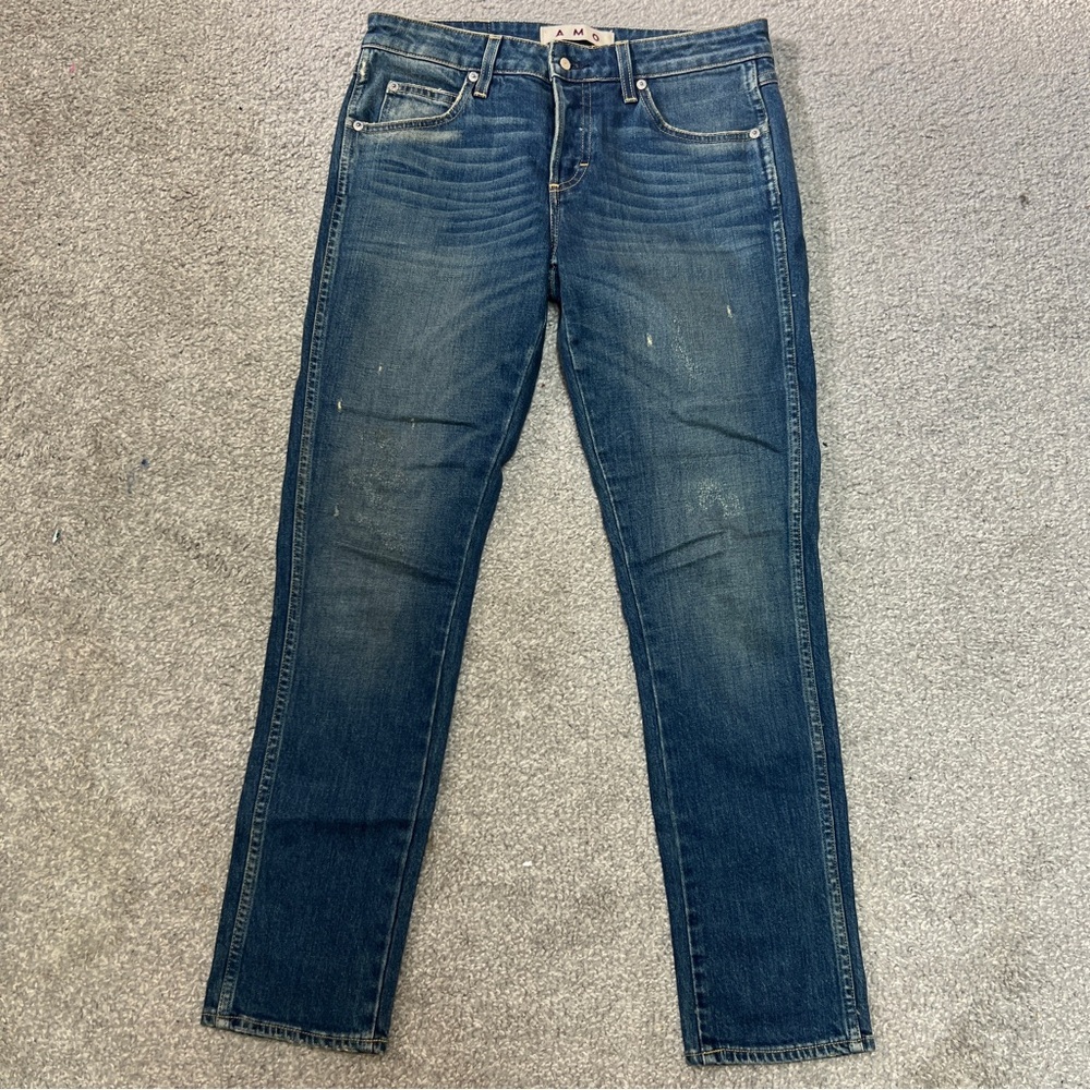 Amo Tomboy Jeans Womens 26 Blue Distressed Button Fly Dive Bar Denim